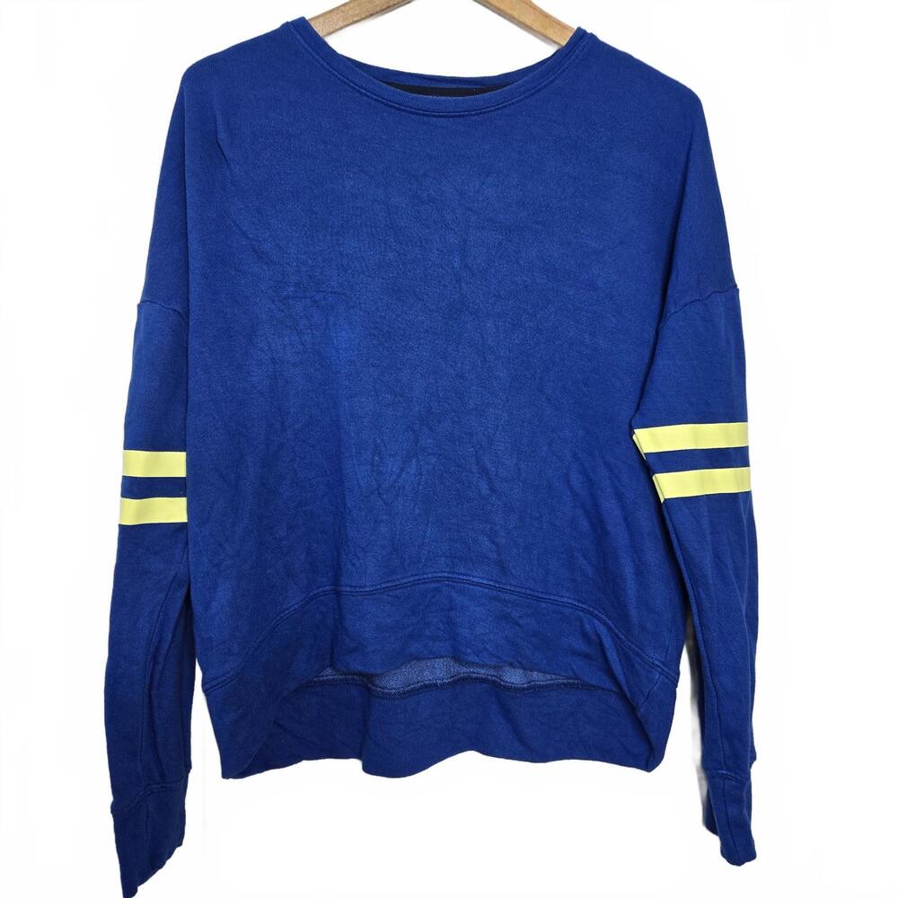 Sundry Sweatshirt Women's 1 Small Blue Yellow Striped Collegiate Cozy Oversized